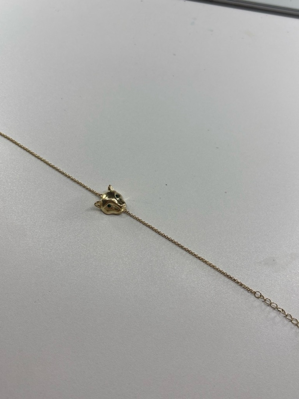 Vintage 925 Sterling Silver Gold Vermeil Cat Head Bracelet and Green Eyes